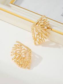 1 Pair Original Design Asymmetrical Coral Shaped Stud Earrings, Luxury Textured Decorative Faux Pearl Inlaid Earrings Jewelry Suitable For Women - Earrings - View 3