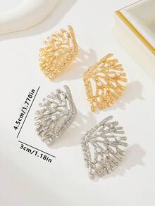 1 Pair Original Design Asymmetrical Coral Shaped Stud Earrings, Luxury Textured Decorative Faux Pearl Inlaid Earrings Jewelry Suitable For Women - Earrings - View 2