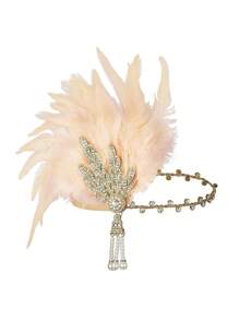 3 Stücke 1920er Jahre Flapper Feder Haarband Legierung Strass Haarschmuck, lange Perlenkette Halskette - Kunstperlekette Halskette Set für Frauen 20er Jahre Flapper Accessoires