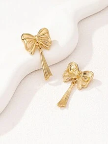 1 对时尚、简约、百搭、精致蝴蝶结吊坠耳环，适合女士 - 金黃色 - 查看 4