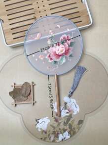 1 Stück vintage Handventilator, chinesischer runder Fächer mit Seide-Stickerei, Kranich-Blumen Heim- und Raumdekoration, Tanzfächer mit Quasten, Party-Requisiten, Weihnachts-, Valentinstags- und Neujahrgeschenk