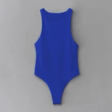 2024 Women Solid Color Backless Skinny Bodysuit High Waisted Seamless Backless Tummy Control Jumpsuits Y2k Style High Neck High Cut Skinny Yoga Gym Sportswear