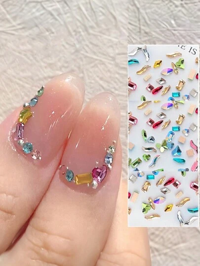 QPRETTY DU 100 piezas/500 piezas/600 piezas/1000 piezas Accesorios de arte de uñas 3D de forma mixta de 2-3 mm con fondo plano, decoración de uñas, suministros de uñas, encantos de uñas, gemas de uñas, rhinestones de uñas en colores mixtos