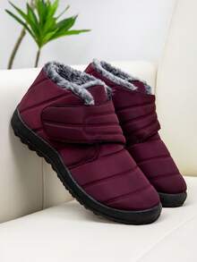 Botas de nieve térmicas antideslizantes para mujer, adecuadas para interiores y exteriores, a juego en pareja - Rojo - Ver 2