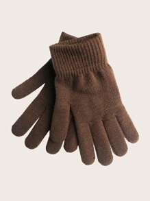 1pair Solid Color Thermal Lined Thickened Full Finger Knitted Gloves, Ultra Warm, Soft, And Windproof For Autumn And Winter Cycling, Driving, And Outdoor Activities, Ideal Gift Choice