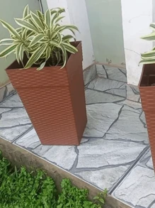 Kit Of 2 Square REINFORCED Polypropylene Vases 10 Liters For Flowers And Decorative Plants Rattan - Rust Brown - View 8