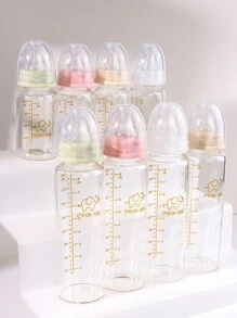 1pc International Standard Baby Glass Bottle With Silicone Nipple, 120ml/240ml, Suitable For 0-6 Months Old Babies - Multicolor - View 1