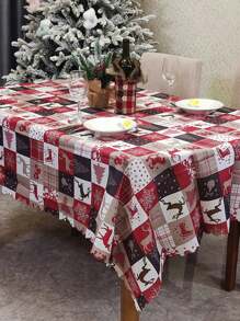1 pezzo Nuovo tessuto decorativo natalizio, decorazione per feste natalizie, tovaglia con stampa creativa a cartoni animati natalizi per tavolo, lavabile in lavatrice, dimensioni 150*180cm per tavolo da pranzo natalizio