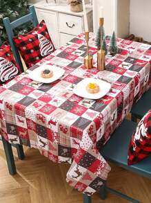 1 pezzo Nuovo tessuto decorativo natalizio, decorazione per feste natalizie, tovaglia con stampa creativa a cartoni animati natalizi per tavolo, lavabile in lavatrice, dimensioni 150*180cm per tavolo da pranzo natalizio