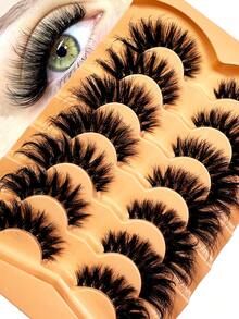 7 对睫毛蓬松猫眼睫毛纤细睫毛看起来像接发一样柔软卷曲透明带状假睫毛 - 黑色 - 查看 1