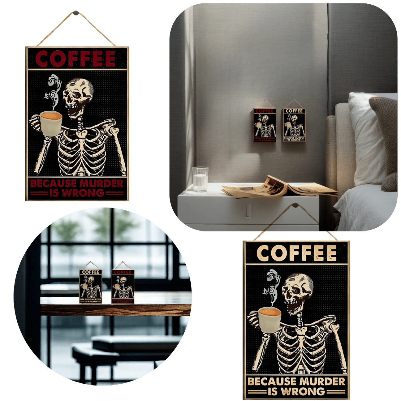 1pc 7.87in*5.3in'Vì Sai' Tranh Treo Halloween, Tranh Treo Đầu Lâu Trang Trí Biển Treo Bằng Gỗ Cho Nam & Nữ -- Trang Trí Nghệ Thuật Treo Tường Thú Vị Cho Quán Bar/Câu Lạc Bộ/Quán Cà Phê Quà Tặng Tốt Nhất - màu đen - Xem 1