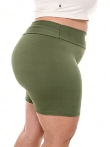 Short Legging Mid-Thigh Plus Size High Waist Women's Suplex Zero Transparency - 綠色 - 查看 1