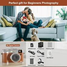 Nicamery 5K 数码相机，带自动对焦、WiFi、48MP、视频博客相机、16 倍数码变焦、包括 32GB 存储卡和 2 块电池、紧凑型傻瓜旅行相机、礼物 - 棕色 - 查看 8