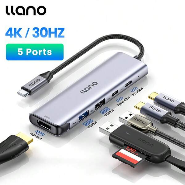 محطة ربط كمبيوتر محمول بمنفذ USB-C بمحول 5 في 1 من لانو يوفر 3.0 USB و تحويل PD و واجهات متعددة، 4K 60Hz