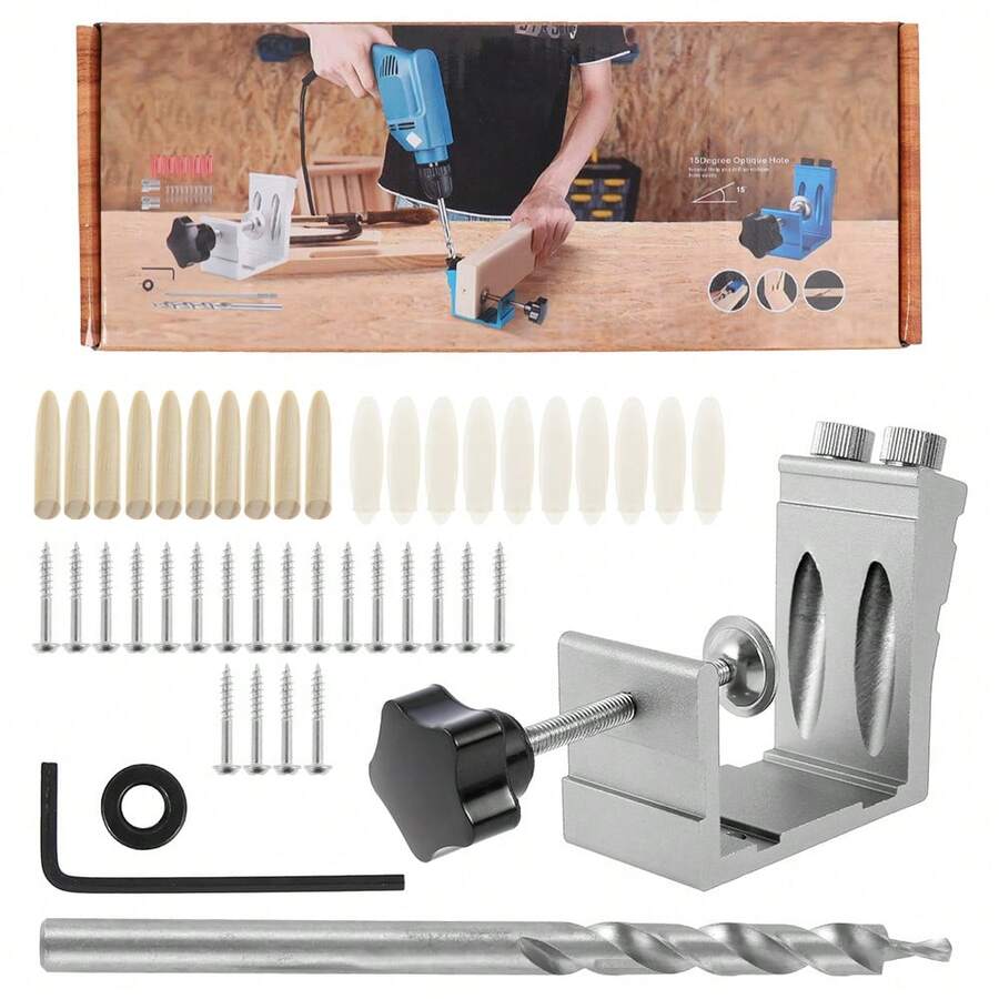 46pcs Pocket Hole Jig Kit 15 Degree Dowel Drill Joinery Kit For Angle