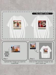 可定制大码时尚女式圣诞主题针织 T 恤 - 添加您自己的图形（适合家庭照片）以设计您的个性化大码时尚印花 T 恤 - 白色 - 查看 4