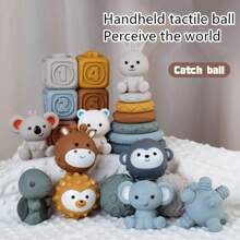 Baby Soft Rubber Cube Building Blocks Stacking Rings Sensory Squeeze Ball Toys - Multicolor - View 2