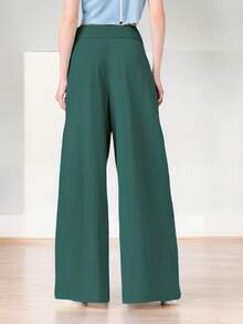 Pantalon Comodo Pierna Ancha De Moda Para Dama - Hunter Green - Ver 4