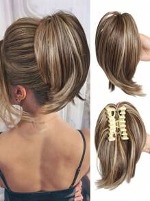 Messy Flully Straight Bun Hair Piece Synthetic Claw Clip In Short Ponytail Extension For Women, Halloween - Piano Color - View 3