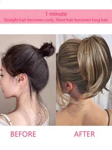 Messy Flully Straight Bun Hair Piece Synthetic Claw Clip In Short Ponytail Extension For Women, Halloween - Piano Color - View 5