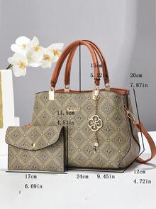 新款时尚优雅女士手提包，休闲经典风格，宽敞手提包，可肩背或斜挎 - 卡其色 - 查看 4