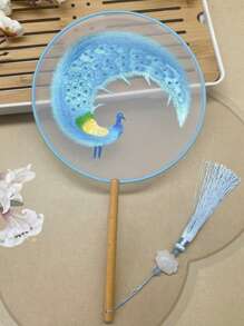 1 Stück vintage Handventilator, chinesischer runder Fächer mit Seide-Stickerei, Kranich-Blumen Heim- und Raumdekoration, Tanzfächer mit Quasten, Party-Requisiten, Weihnachts-, Valentinstags- und Neujahrgeschenk