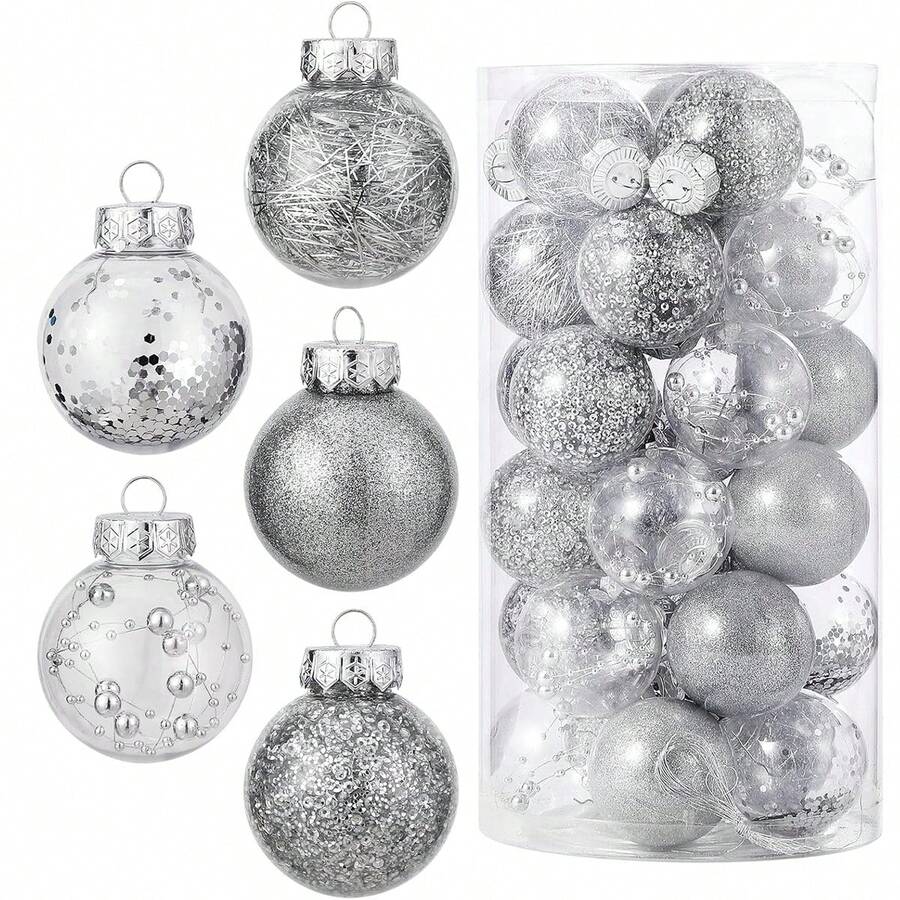 30-Pack Shatterproof Christmas Ball Ornaments - 2.36 Inch Decorative Baubles For Holiday Tree, Wedding, And Party Decorations - Silver - View 1