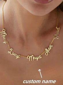 1pc Gold Personalized Multi-Name English Letters And Numbers Pendant Necklace, Couples And Family Gifts - Gold - View 1