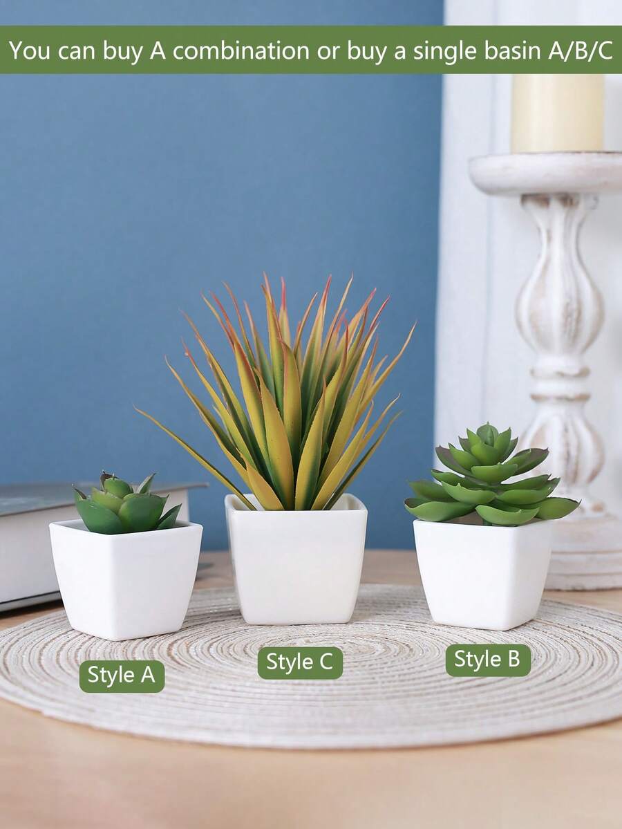 1 件/3 件人造迷你盆栽植物，适合室内和室外、家庭、酒店、办公室、桌面装饰 - 綠色 - 查看 1