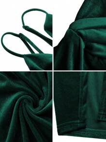 Missufe Women's Wrap Dark Green Spaghetti Strap Slit Velvet Slim Fit Cocktail Dress Glittery Elegant Midi Adjustable Dress, Prom Semi Formal Dress, For Birthday, Wedding Guest, Graduation, Dinner, Homecoming, Party Dress