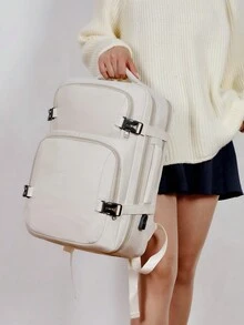 1 Pc Fashionable Multifunction Double Handle Travel Backpack With Luggage Strap Design. Portable Minimalist Work Bag With Multi Compartments. Personalized School Bag With USB Charging Port. Practical Student Laptop Bag With Laptop Compartment.Solid Color Sports Backpack With Handle - Beige - View 8