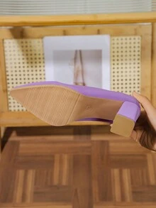 2024新款时尚尖头粗跟浅口女鞋性感欧美风适合春秋 - 紫色 - 查看 7