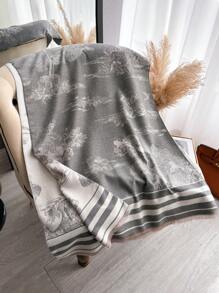 1pc Women Reversible Faux Wool Jacquard Floral Warm Shawl Scarf For Daily Wear, Autumn/Winter - Grey - View 3