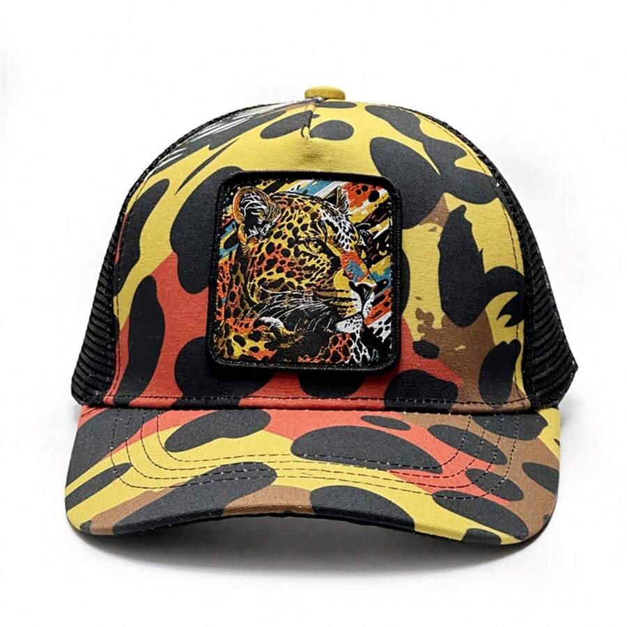 1pc Antelope Emblem Trucker Hat, Customized With Vibrant Graffiti