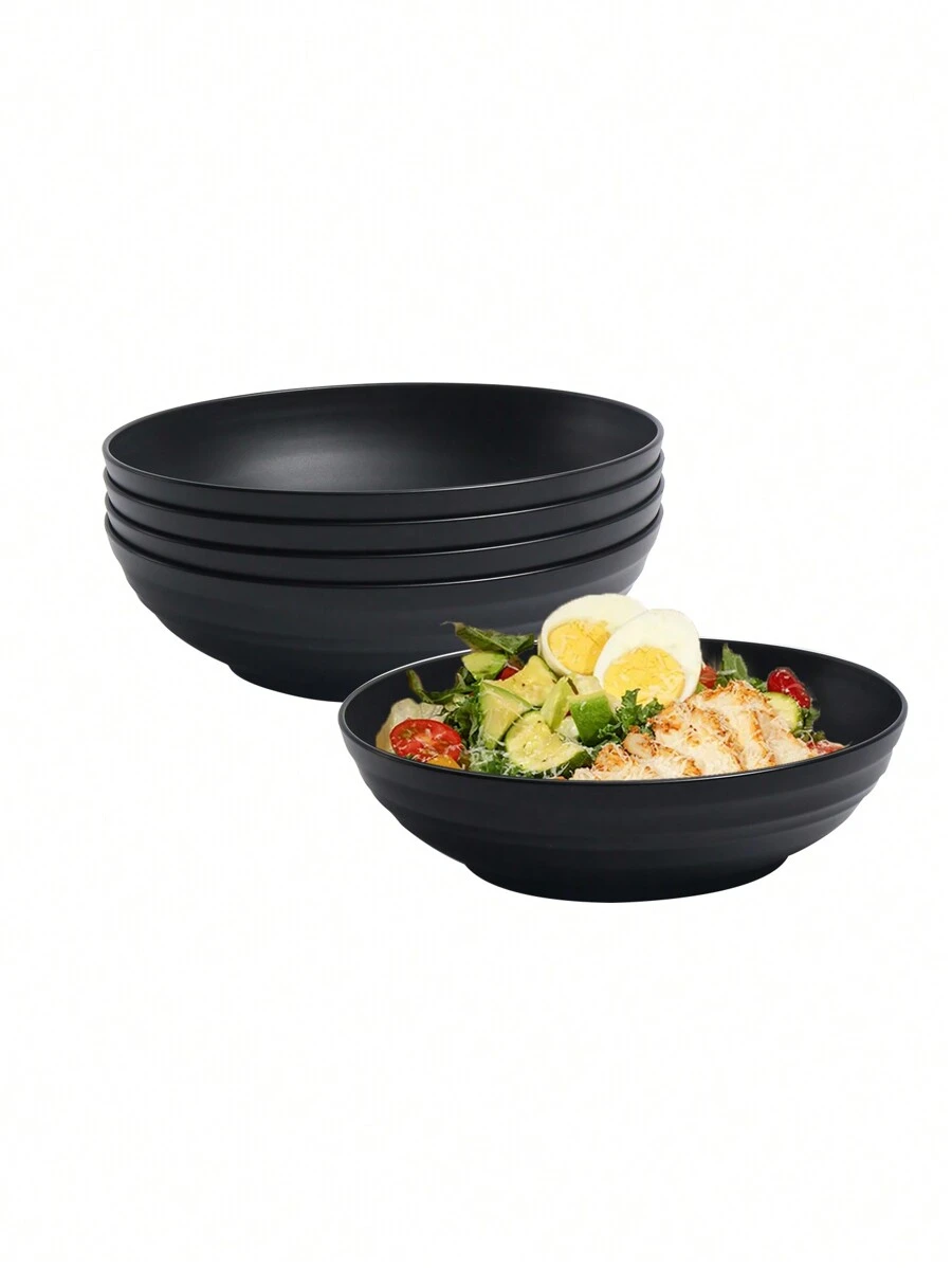 1/2/4 Pieces Plastic Big Bowls Set Large Salad Bowls Unbreakable Serving Bowls Microwave Dishwasher Friendly For Restaurant Cereal Salad,School Supplies - Black - View 1