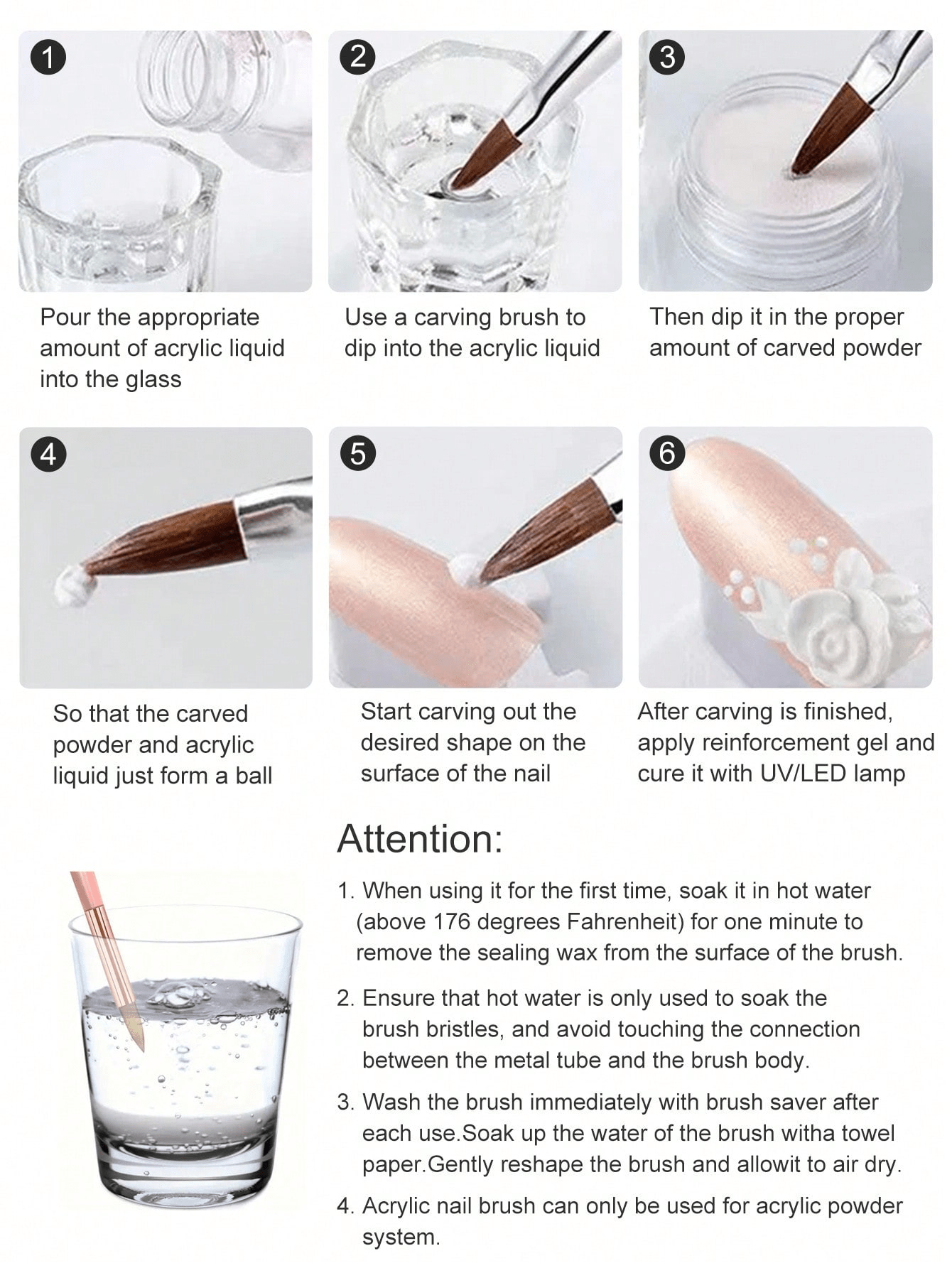 Set Of 3 Nail Art Brushes, Nail Art Design Tools, 3D Modeling Glue