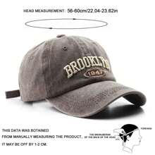 1Piece Men BROOKLYN Letter Embroidered Wash Baseball Cap Outdoor Adjustable Sunscreen Leisure Hat Spring Autumn Travel Tourism Beach Vacation