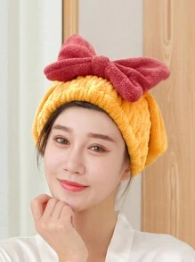 1pc/2pcs Coral Fleece Bow Hair Drying Towel, Quick Absorbent Hair Wrap Turban Home Bathroom Decor Fall Decor Back To School Hair Bonnet Shower Towels For Beaty Salon, Hotel Sports,Home Essentials, Towel, Skin Care
