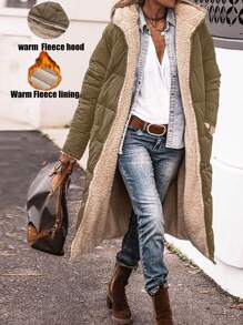 Women's Reversible Hooded Mid-Length Pockets Zipper Thick Jacket M0023 - Army Green - View 1