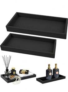 2 khay đựng đồ nhà tắm, khay hình chữ nhật trang trí, khay đựng đồ bằng silicon mềm, hộp đựng đồ nhà vệ sinh nhà bếp (màu đen) - màu đen - Xem 9
