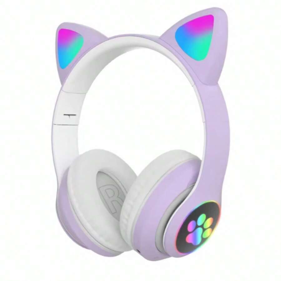 Wireless Bluetooth Gamer Headphones Kitten Ears RGB Colorful LED Cat Ear Headphones - 紫色 - 查看 1