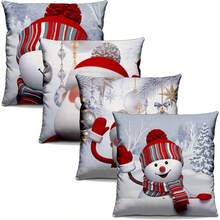 MERRY CHRISTMAS SANTA CLAUS AND SNOWMAN DECORATIVE CUSHION COVERS WITH ZIPPER 40X40CM MD. 10238 - 4 chiếc. Một mặt 40x40cm - Xem 2