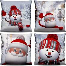 MERRY CHRISTMAS SANTA CLAUS AND SNOWMAN DECORATIVE CUSHION COVERS WITH ZIPPER 40X40CM MD. 10238 - 4 chiếc. Một mặt 40x40cm - Xem 1