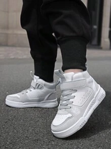 Kid High-Top Leather Skate Shoes, New Style Children's Sports Shoes For Boys And Girls, Hook-And-Loop Outdoor Sneakers