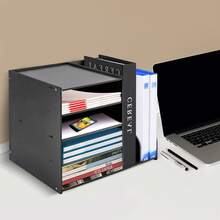 ZhdnBhnos PVC Desktop File Organizer 4 Tier Desk Organizer Paper Letter Tray Organizer File Sorter - Black - View 1