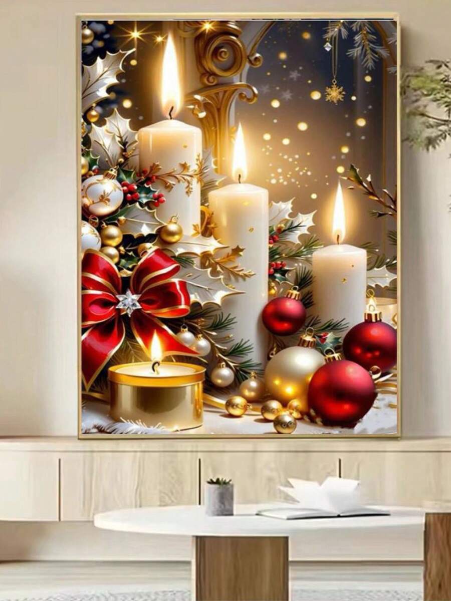 Bộ nghệ thuật kim cương nến Giáng sinh 5D tự làm, Tranh kim cương tròn đầy đủ 40x50cm (Thích hợp để trang trí tường nhà, tác phẩm nghệ thuật, đồ thủ công) - Nhiều màu - Xem 1