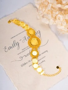 1 件奢华迪拜阿拉伯婚礼珠宝手工镀金硬币手链复古女士袖口手链，礼物 - 24k金手鍊 - 查看 2