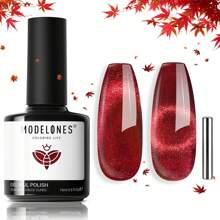 Modelones Red Gel Nail Polish,15 ML Cat Eye Glitter Red Gel Polish Cat Eye Magnetic Gel Burgundy Red Sparkle Bloody Nail Polish Art DIY Salon Gift For Girl Women