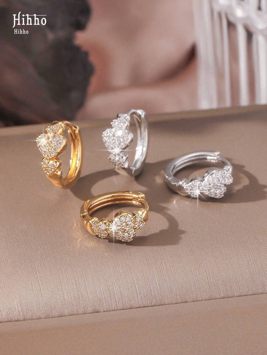 Hihho Bộ 2 khuyên tai tròn đính đá Zirconia lấp lánh thanh lịch, thiết kế độc đáo, khuyên tai cao cấp, thời trang & sang trọng, thích hợp để đeo hàng ngày hoặc làm quà tặng cho phụ nữ - Nhiều màu - Xem 1