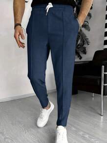 Men Chic Waffle Knit Joggers - Stretchy, Drawstring Waist, Casual Sports Pants For Fashionable Comfort, Fall